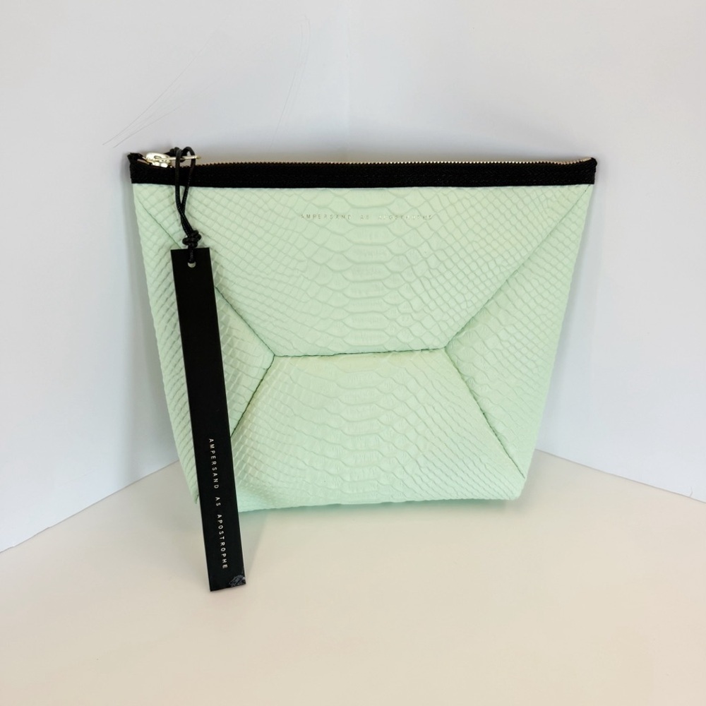 NWT Ampersand as Apostrophe Leather Python Textured Clutch Bag in Mint Green - Picture 3 of 11